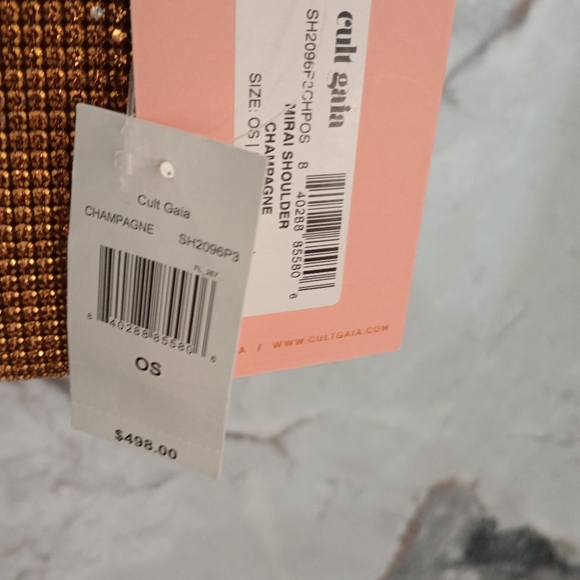 NWT CULT GAIA Mirai Allover Crystal Chain Shoulder Bag Champagne - Picture 9 of 14